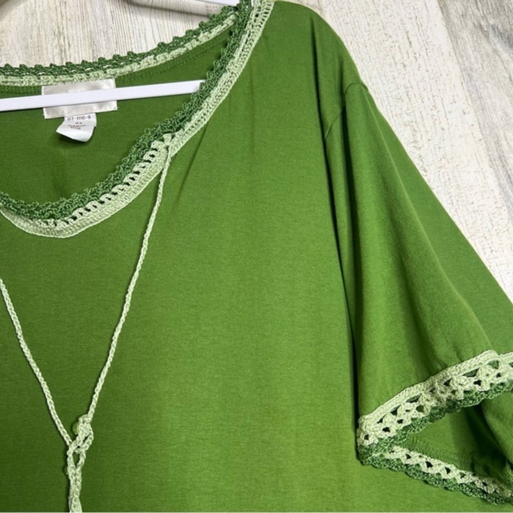 Veranesi Women's 4X Shirt Top Green‎ crochet trims and beaded tassel - Picture 7 of 13